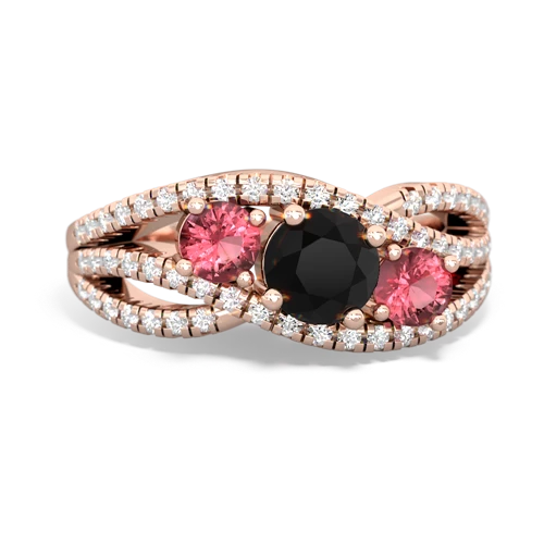 onyx-tourmaline three stone pave ring