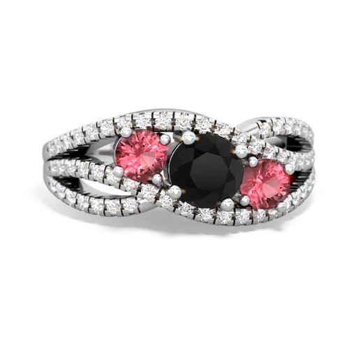 onyx-tourmaline three stone pave ring