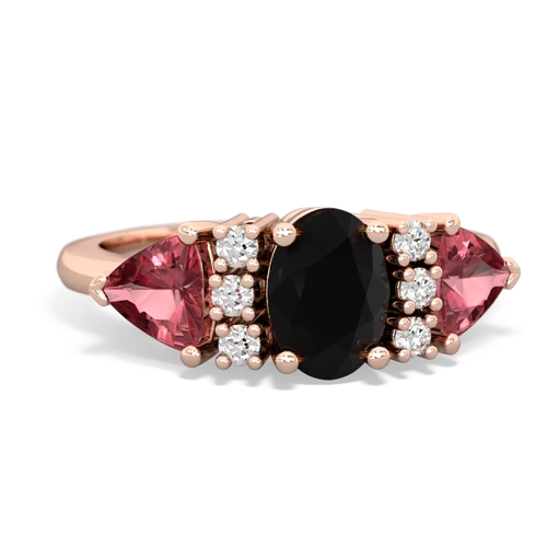 Black Onyx Genuine Black Onyx with Genuine Pink Tourmaline and Lab Created Sapphire Antique Style Three Stone ring Ring