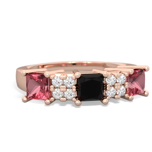 Black Onyx Genuine Black Onyx with Genuine Pink Tourmaline and Genuine Peridot Three Stone ring Ring