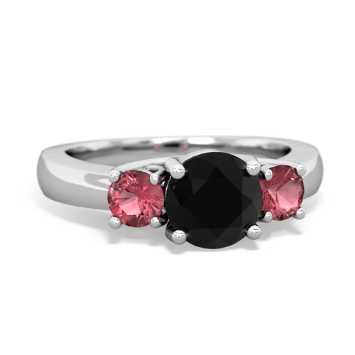 Black Onyx Genuine Black Onyx with Genuine Pink Tourmaline and Lab Created Sapphire Three Stone Trellis ring Ring