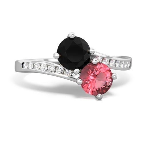 onyx-tourmaline two stone channel ring