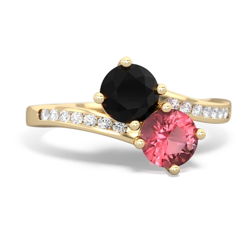 onyx-tourmaline two stone channel ring