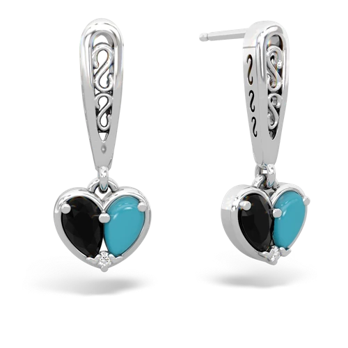 onyx-turquoise filligree earrings