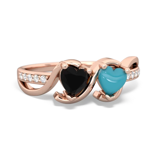 onyx-turquoise double heart ring