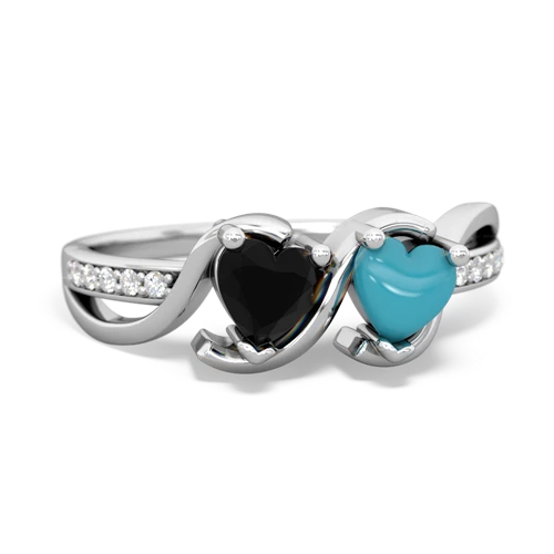 onyx-turquoise double heart ring