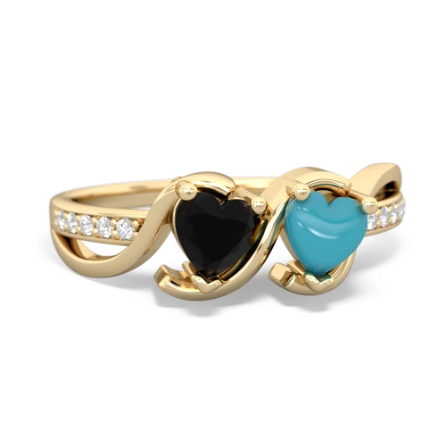 onyx-turquoise double heart ring