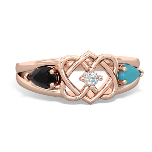 onyx-turquoise double heart ring