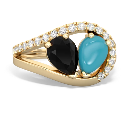 onyx-turquoise pave heart ring