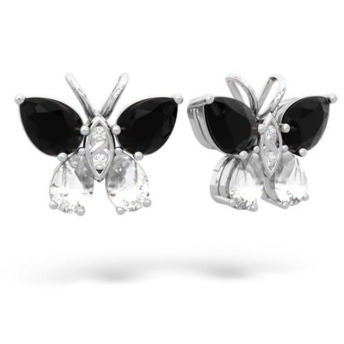 onyx-white topaz butterfly earrings