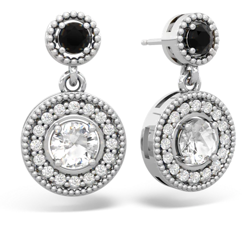 onyx-white topaz halo earrings