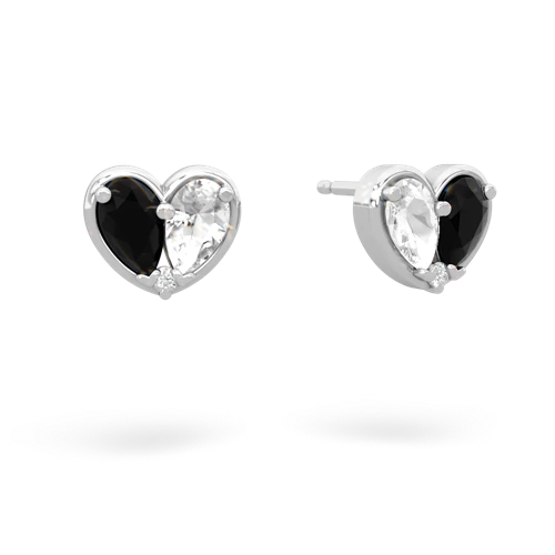 onyx-white topaz one heart earrings