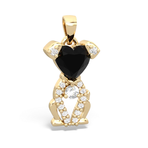 onyx-white topaz birthstone puppy pendant