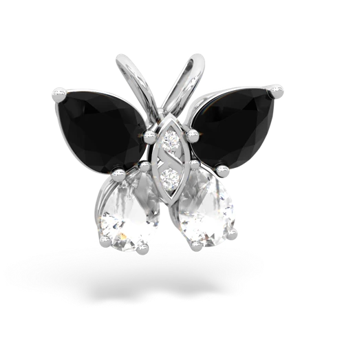 onyx-white topaz butterfly pendant