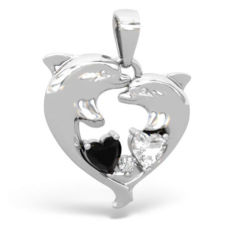 onyx-white topaz dolphins pendant