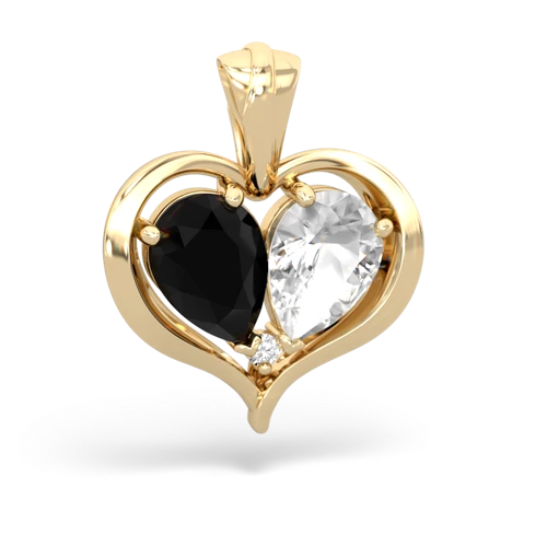 onyx-white topaz half heart whole pendant