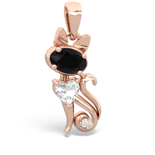 onyx-white topaz kitten pendant