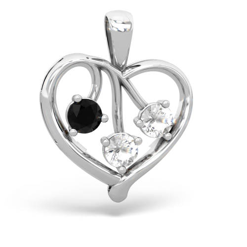 Black Onyx Genuine Black Onyx with Genuine White Topaz and  Glowing Heart pendant Pendant