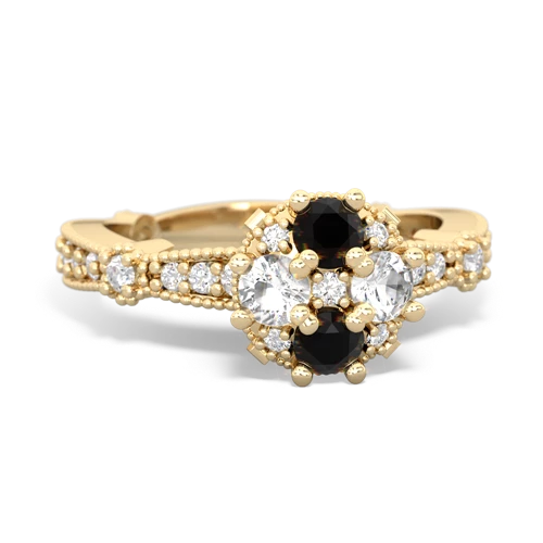 Black Onyx Genuine Black Onyx with Genuine White Topaz Milgrain Antique Style ring Ring