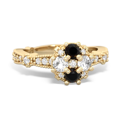 onyx-white topaz art deco engagement ring