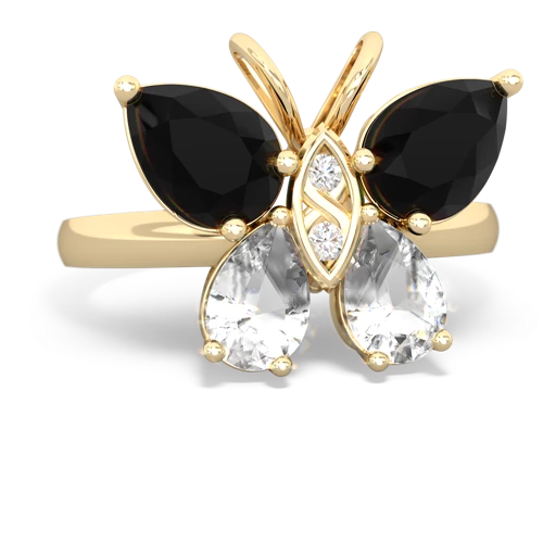 onyx-white topaz butterfly ring