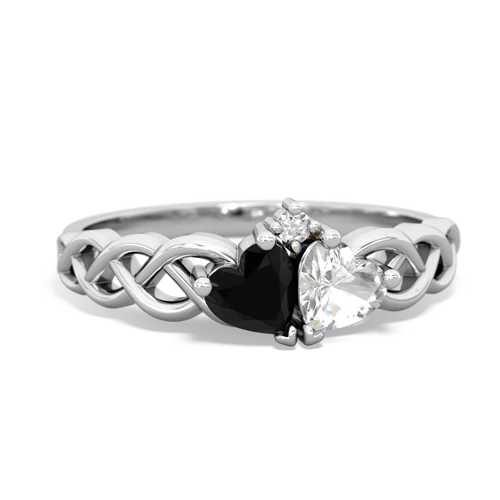 Black Onyx Genuine Black Onyx with Genuine White Topaz Heart to Heart Braid ring Ring
