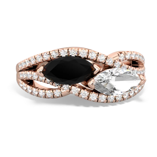 Black Onyx Genuine Black Onyx with Genuine White Topaz Diamond Rivers ring Ring