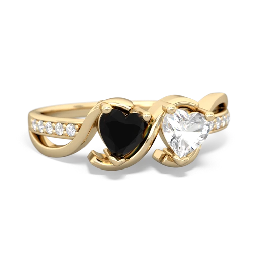 onyx-white topaz double heart ring