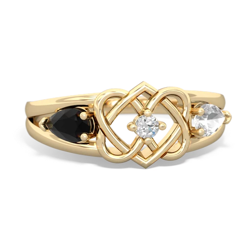 Black Onyx Genuine Black Onyx with Genuine White Topaz Hearts Intertwined ring Ring