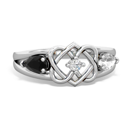 onyx-white topaz double heart ring