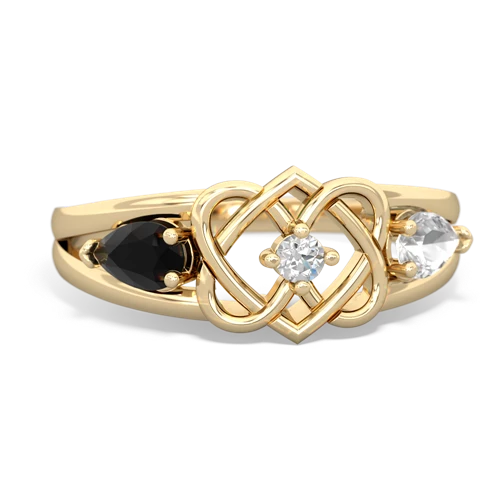 onyx-white topaz double heart ring