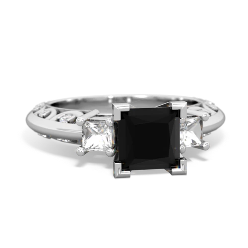 Black Onyx Genuine Black Onyx with Genuine White Topaz and Genuine White Topaz Art Deco ring Ring