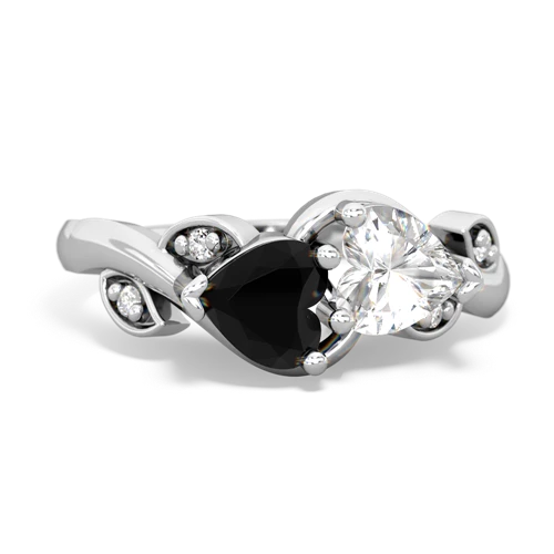 Black Onyx Genuine Black Onyx with Genuine White Topaz Floral Elegance ring Ring