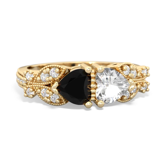 Black Onyx Genuine Black Onyx with Genuine White Topaz Diamond Butterflies ring Ring