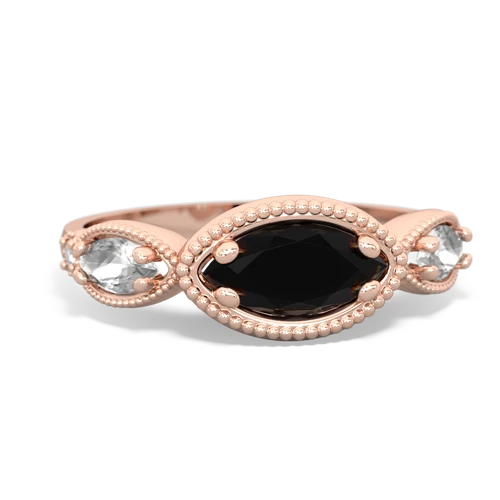 Black Onyx Genuine Black Onyx with Genuine White Topaz and  Antique Style Keepsake ring Ring