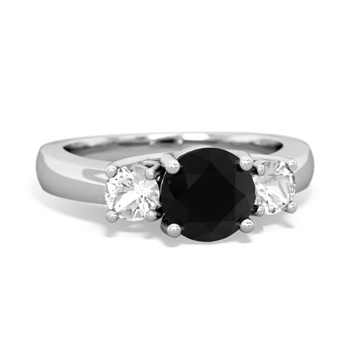 Black Onyx Genuine Black Onyx with Genuine White Topaz and Genuine White Topaz Three Stone Trellis ring Ring
