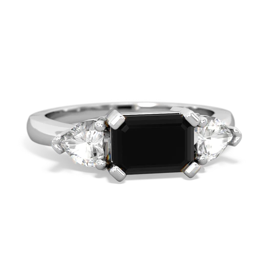 Black Onyx Genuine Black Onyx with Genuine White Topaz and Genuine White Topaz Three Stone ring Ring