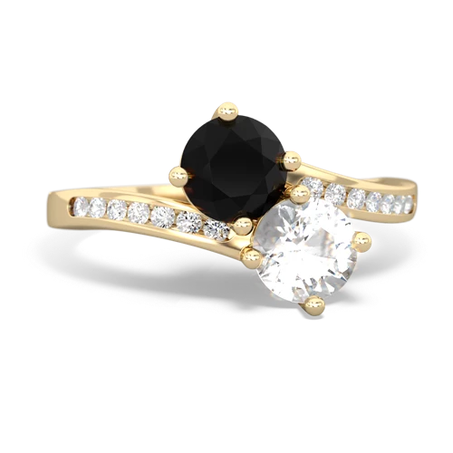 onyx-white topaz two stone channel ring