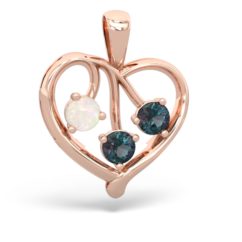 Opal Genuine Opal with Lab Created Alexandrite and Genuine Aquamarine Glowing Heart pendant Pendant