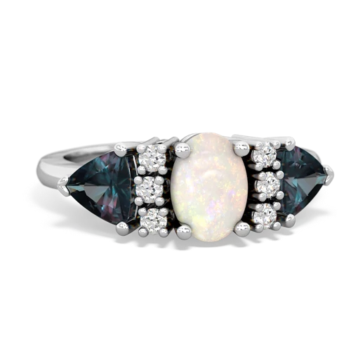 Opal Genuine Opal with Lab Created Alexandrite and Genuine Fire Opal Antique Style Three Stone ring Ring