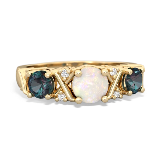 Opal Genuine Opal with Lab Created Alexandrite and Genuine Tanzanite Hugs and Kisses ring Ring
