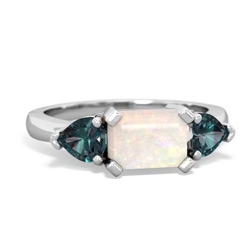 Opal Genuine Opal with Lab Created Alexandrite and Genuine Aquamarine Three Stone ring Ring