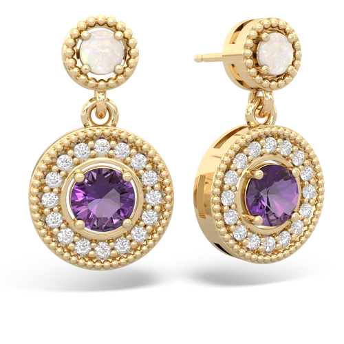Opal Genuine Opal with Genuine Amethyst Halo Dangle earrings Earrings