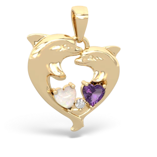 Opal Genuine Opal with Genuine Amethyst Dolphin Heart pendant Pendant