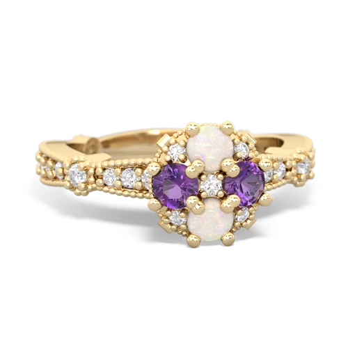 Opal Genuine Opal with Genuine Amethyst Milgrain Antique Style ring Ring