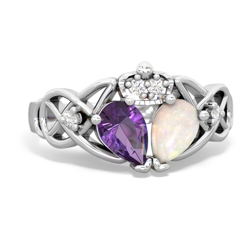 Opal Genuine Opal with Genuine Amethyst Two Stone Claddagh ring Ring