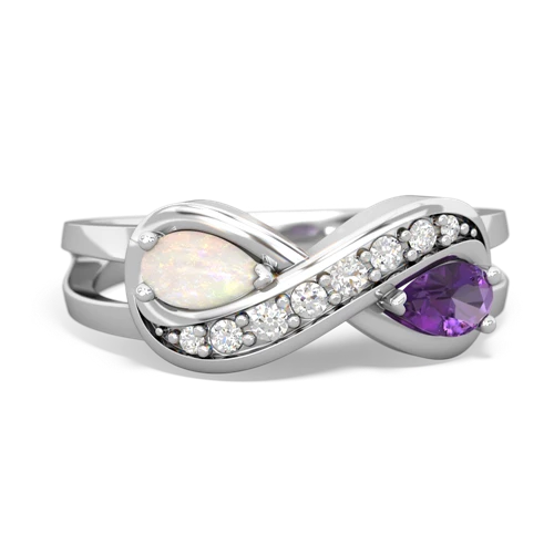 Opal Genuine Opal with Genuine Amethyst Diamond Infinity ring Ring
