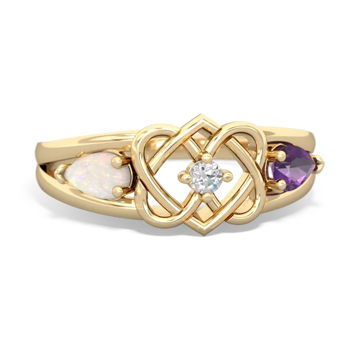 Opal Genuine Opal with Genuine Amethyst Hearts Intertwined ring Ring