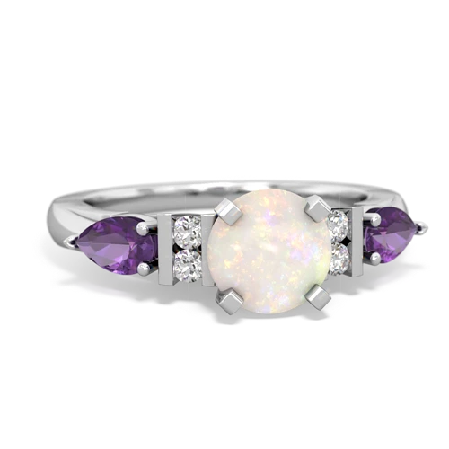 Opal Genuine Opal with Genuine Amethyst and Genuine Ruby Engagement ring Ring