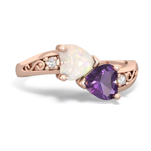 Opal Genuine Opal with Genuine Amethyst Snuggling Hearts ring Ring
